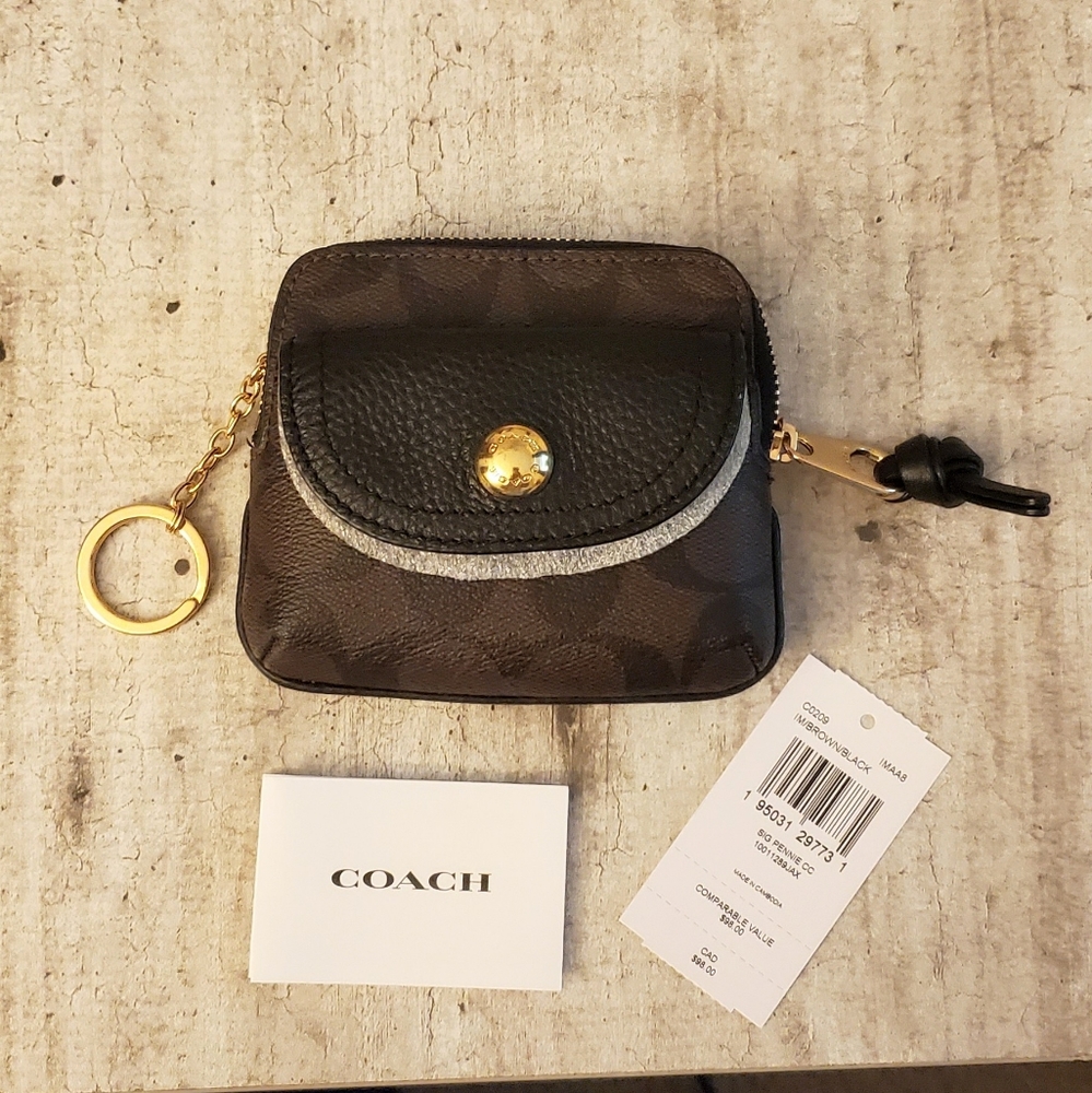 *SOLD ON MERCARI* Coach Pennie Card Case In Signature Canvas (Gold/Brown Black)